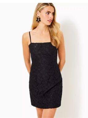Lilly Pulitzer Black Floral Corded Lace Dress